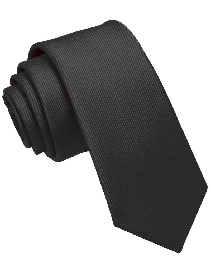 JEMYGINS 2.4" Black Tie Silk Skinny Ties for Men Slim Necktie(1) - Image 1
